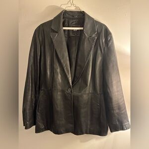 JLC New York Black Leather Jacket | Plus Size 2X | Classic Blazer Style